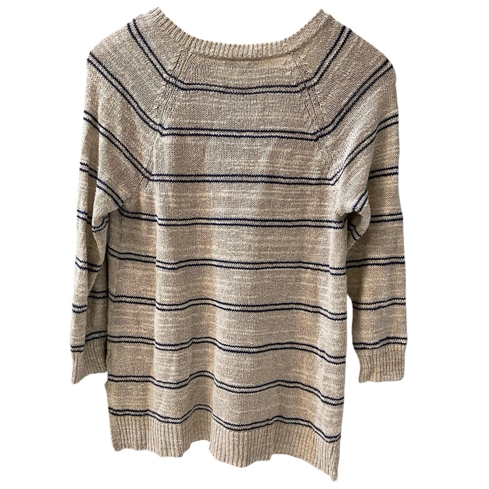 ❤️ Madewell Cabin Stripe Natural x Navy Linen and Silk Blend Sweater - Picture 3 of 8